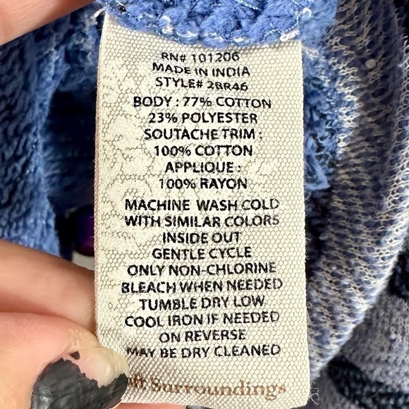 Soft Surroundings Syrah blue striped embroidered long sleeve size L - Picture 6 of 8